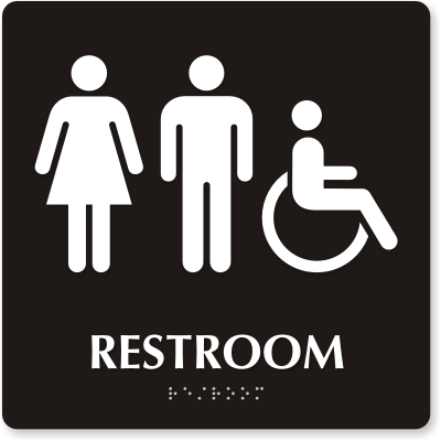 Unisex Restroom Sign With Pictograms - Braille Sign, SKU - SE-