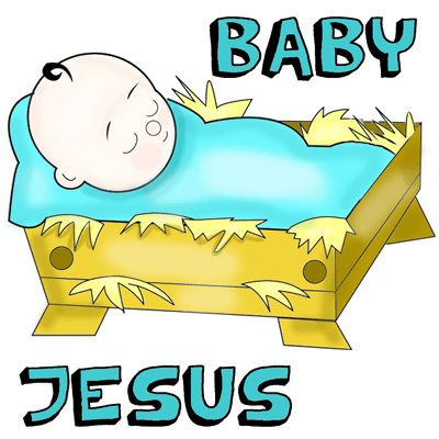 How to Draw Cartoon Baby Jesus in a Manger Cradle : Drawing ...