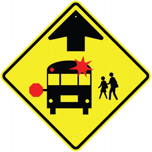 School Bus Stop Ahead Symbol Yellow Warning Sign - 30 Inch ...