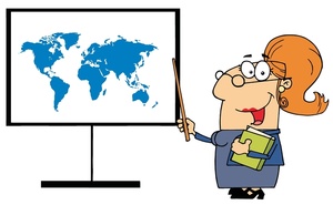 Geography Clipart Image - A Geography Teacher Pointing to a Map.