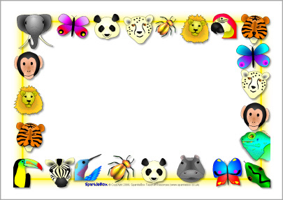 Jungle and safari animal-themed A4 page borders (SB3890) - SparkleBox