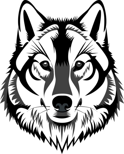 Wolf head clipart black and white free download