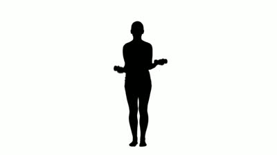 A silhouette of a woman doing exercises with hand weights against ...