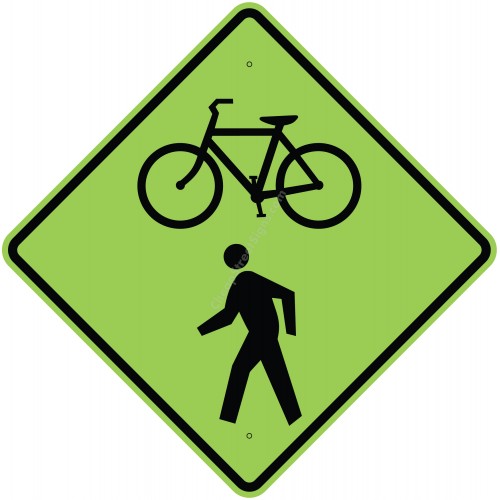 Bicycle and Pedestrians Symbol Warning Sign - 18" x 18" Green ...