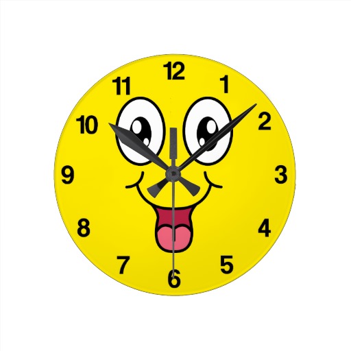Happy Cartoon Smiley Face Clock from Zazzle.