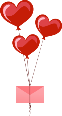 Three Heart Balloons Lifting Pink Envelope - Free Clip Arts Online ...