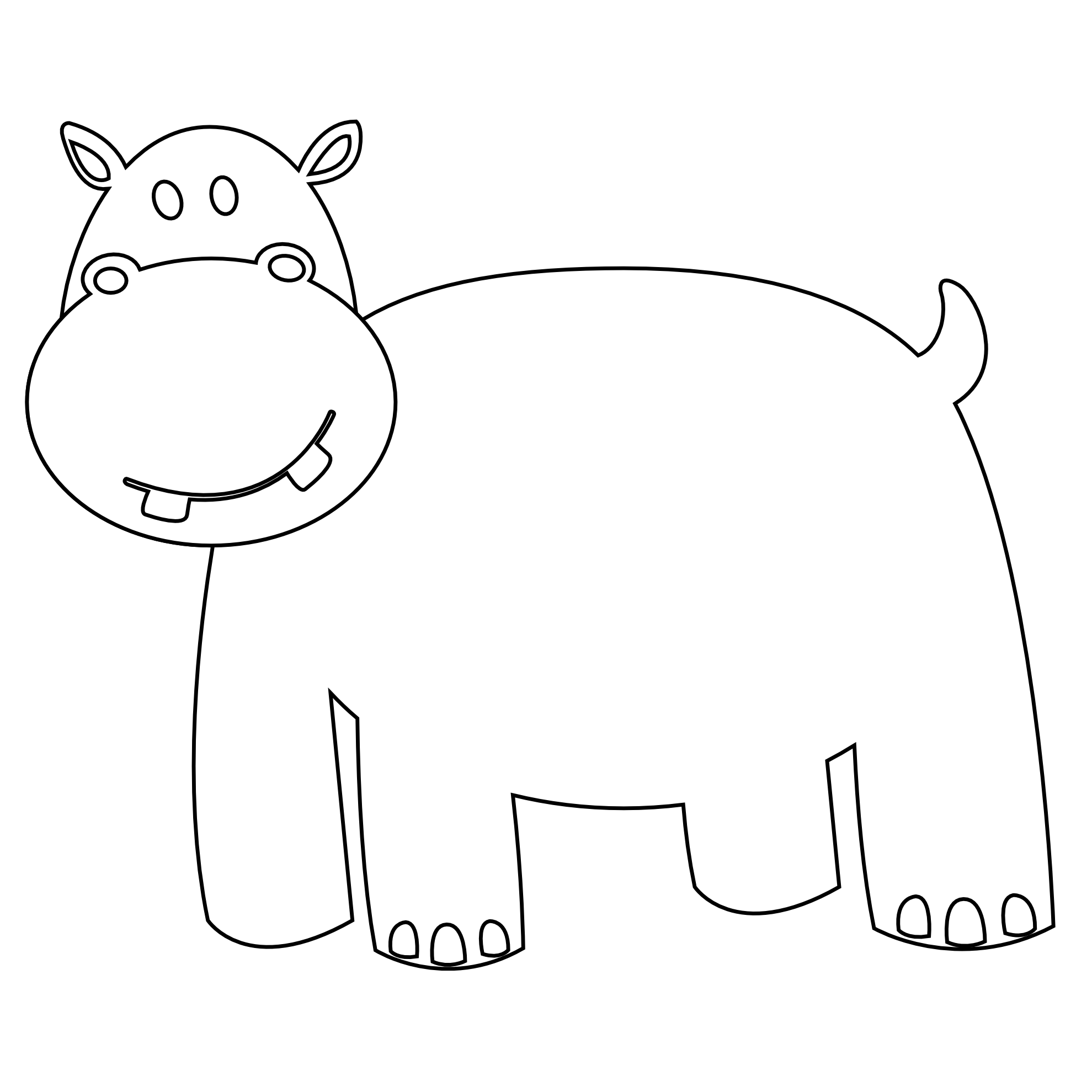 colorful animal hippo black white line art ...