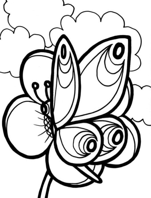 Butterfly And Big Flower Coloring Page For Kindegarten - Animal ...