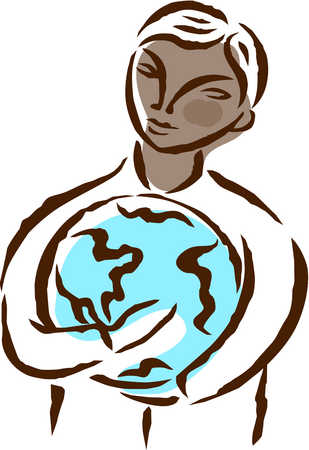 Stock Illustration - A boy holding a globe