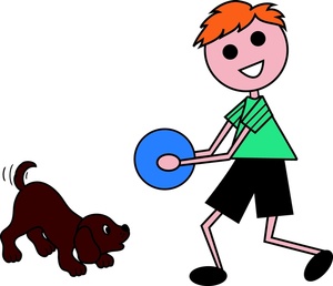 Boy Clipart Image - Little Red Haired Boy Playing Ball with His Puppy