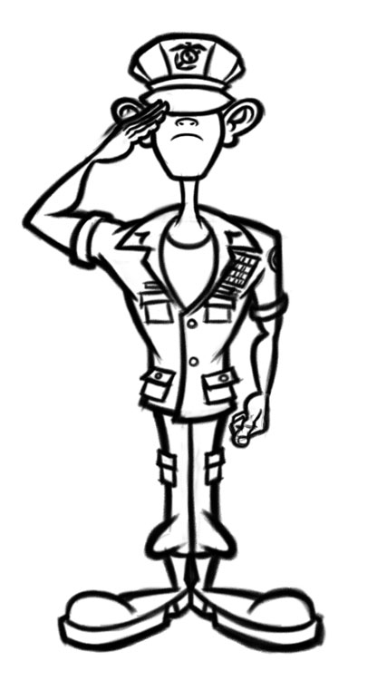 Young Marine Cartoon Character T-Shirt Illustration