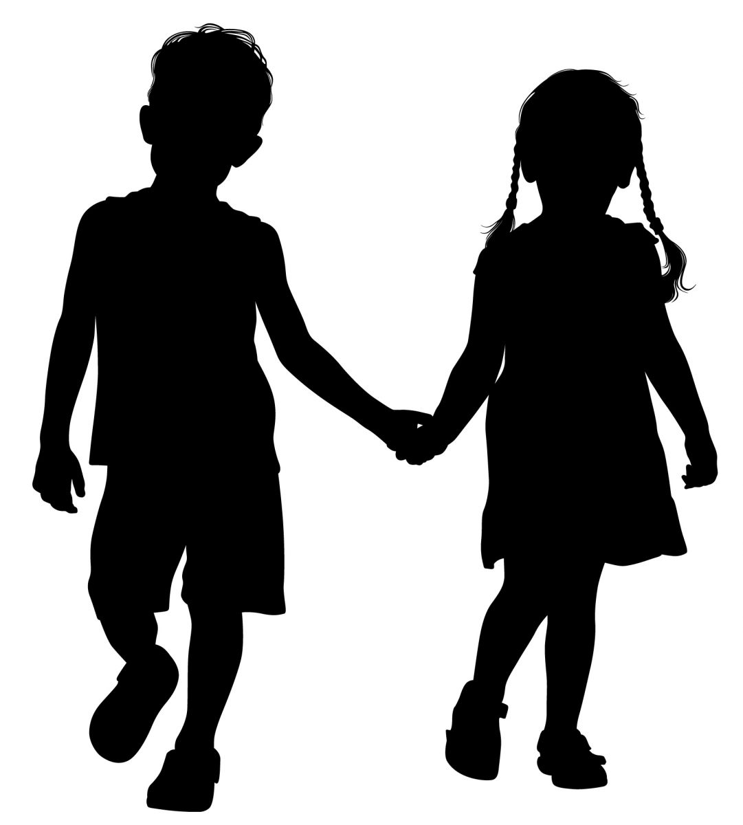 Girl and boy holding hands clipart
