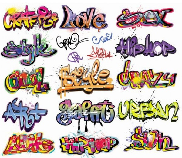 XOO Plate :: Crazy Colorful Graffiti Words Vector Graphic