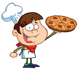 Pizza Clipart Image - Smiling Chef Holding a Pizza.