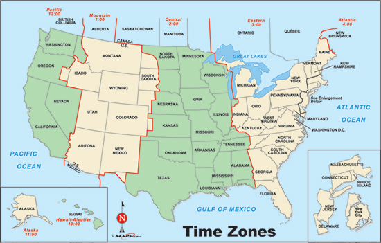 USA time zone map