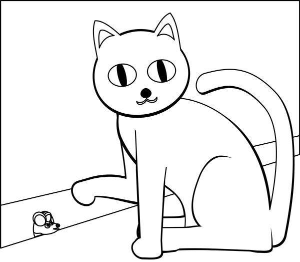 Cat and Mouse (black and white) - Free and Easy Christian Clip Art