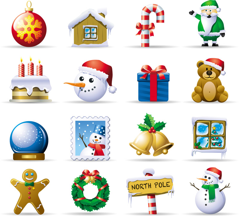 Lovely christmas element icons vector Free Vector