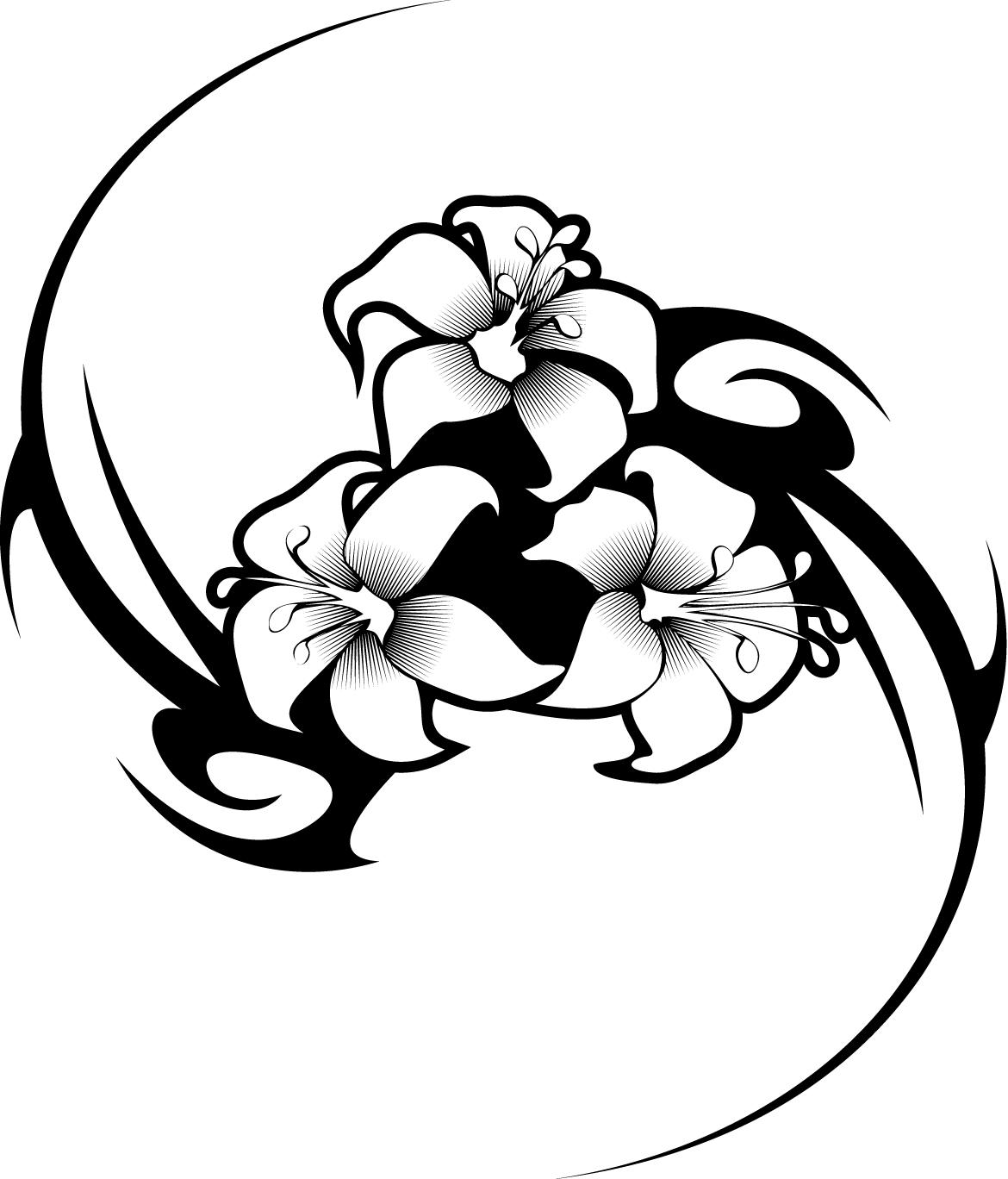 working sheet of a hibiscus flower tattoo tribal design - Coloring ...