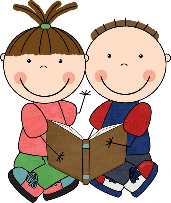 Child reading book cartoon