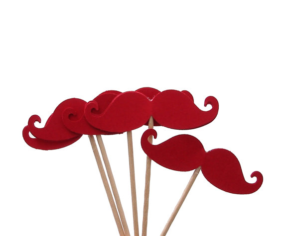 24 Red Mustache Party Picks Cupcake Toppers Food by BelowBlink