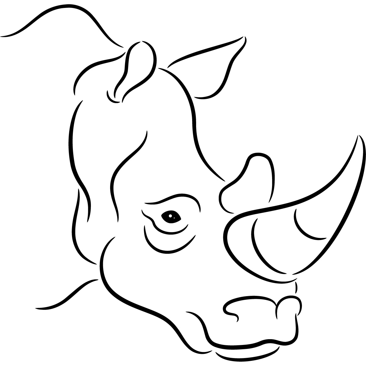 Head Rhinoceros Outline Wild Animals Wall Art Stickers Wall Decal ...