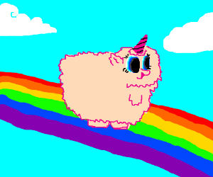 pink fluffy unicorns dancing on rainbows