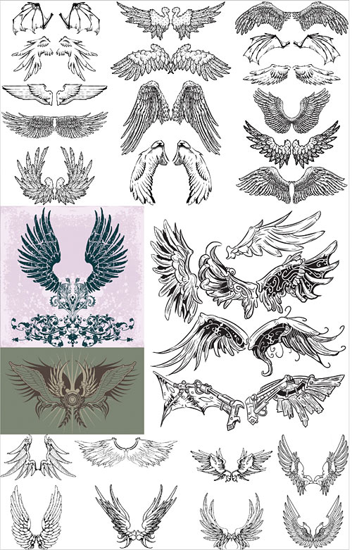 Wings Vector Clipart – nice free vector set of wings clipart in EPS format for illustrator
