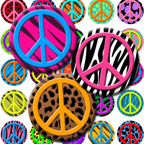 Peace Signs and Animal Prints - 1 Inch Circles - Digital Collage ...