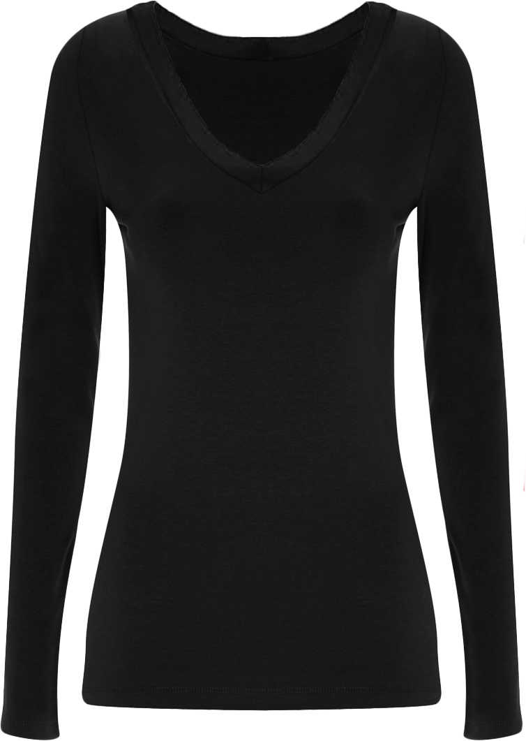 New Ladies V Neck Long Sleeve Stretch Top Plus Size Womens Plain T ...