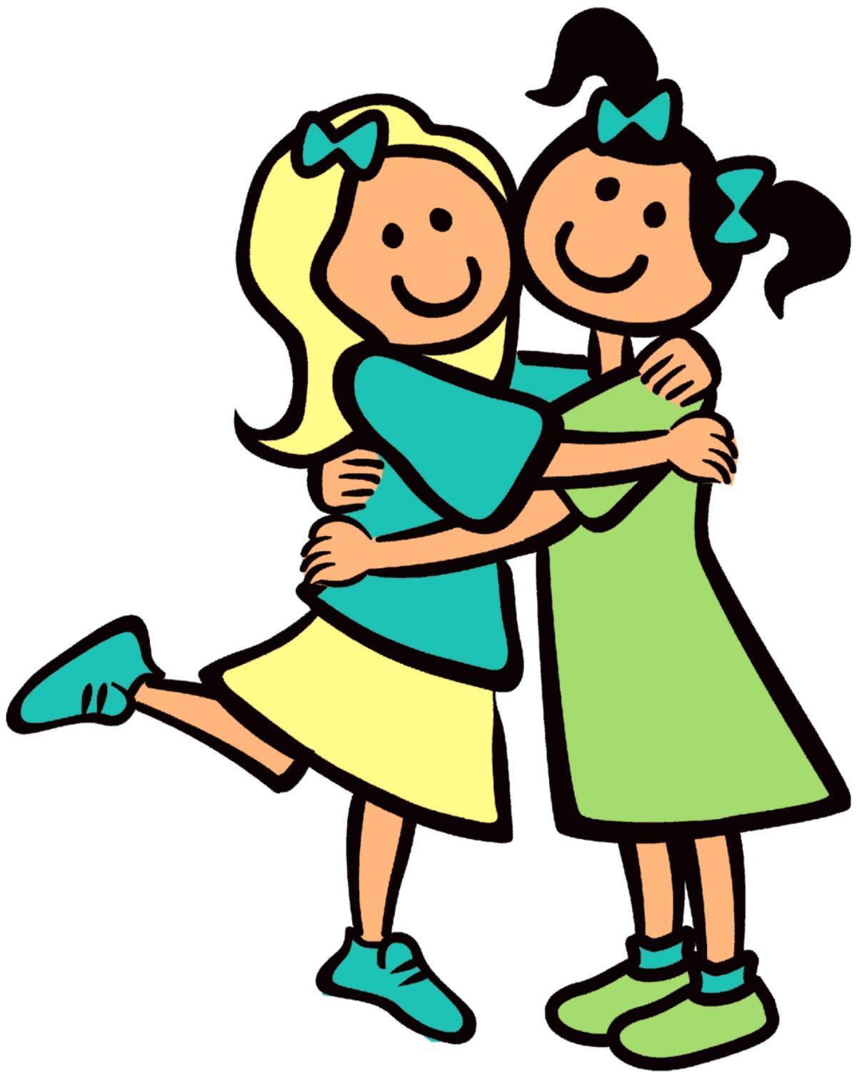 Cartoon girls hugging each other