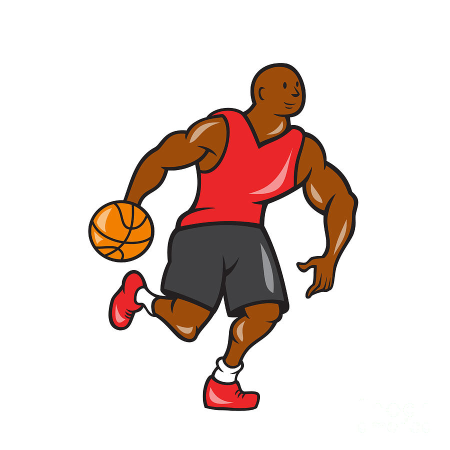 Basketball Player Dribbling Ball Cartoon Print 