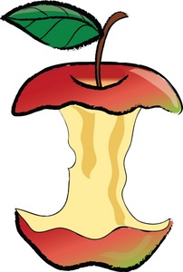 Apple Core Clipart Image - Fully eaten apple core with green leaf