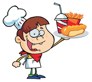 Fast Food Clipart Image - A Smiling Chef Holding a Hot Dog With ...