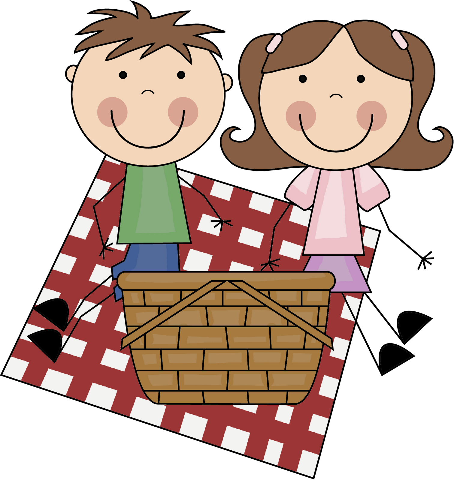 Picnic table and girl clipart black and white
