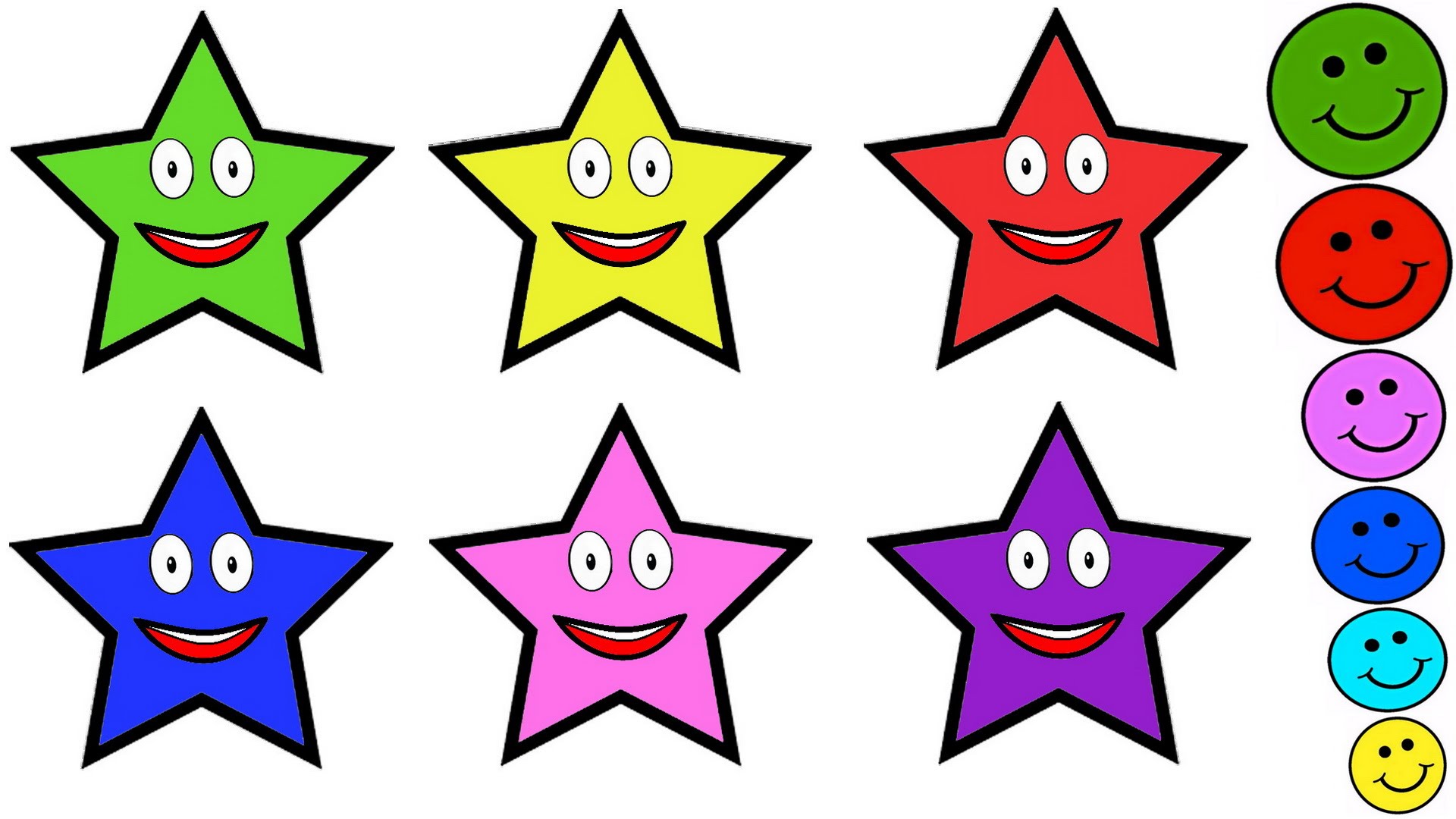 Learn Colours with Smiley Face STARS & BALLS Colouring Pages