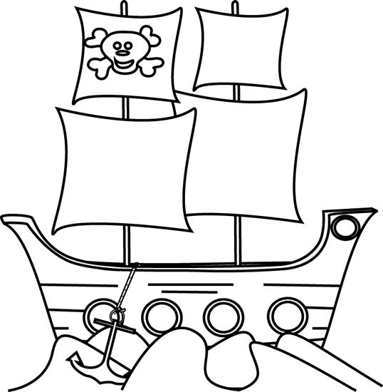 Pirate ship clipart black and white