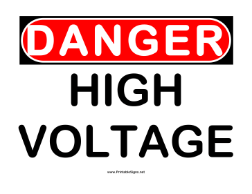 Printable Danger High Voltage Warning Sign