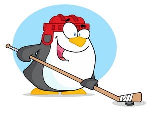Hockey Player Clipart Image - A Smiling Penguin With a Hockey Stick.