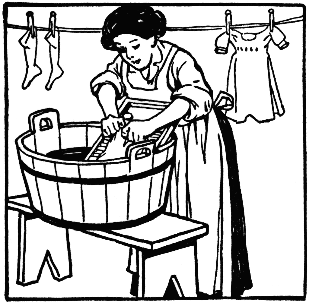 Woman Washing Clothes on Washboard | ClipArt ETC