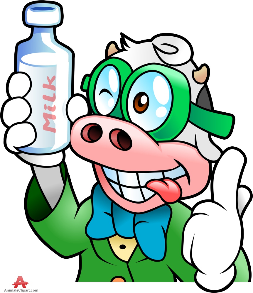 639 views Cow with Bottle of Milk Cartoon Clipart Character | Free Clipart ...