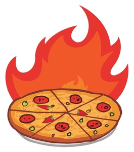 Pizza Clipart Image - A Flame Cooked Pepperoni Pizza With Fire ...