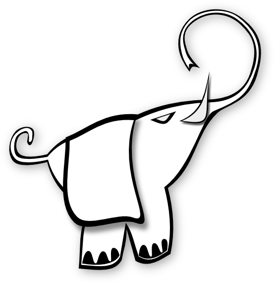 Clip Art: blue elephant black white line art SVG