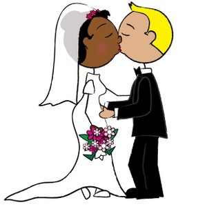 Kiss Cartoon Clipart Image - Bride and Groom Kissing at Their Wedding