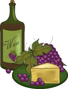 Food Clipart Image - Bottle of Wine, Grapes and Cheese