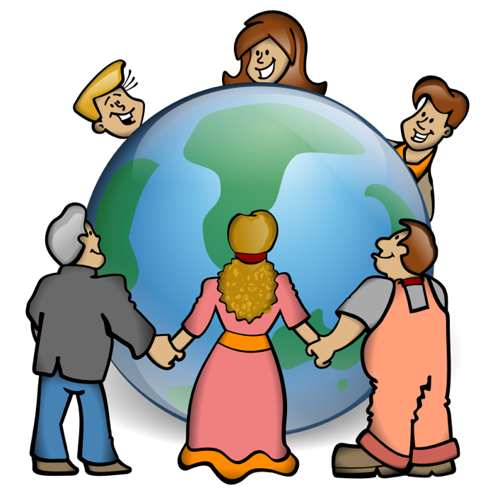 People around globe clipart