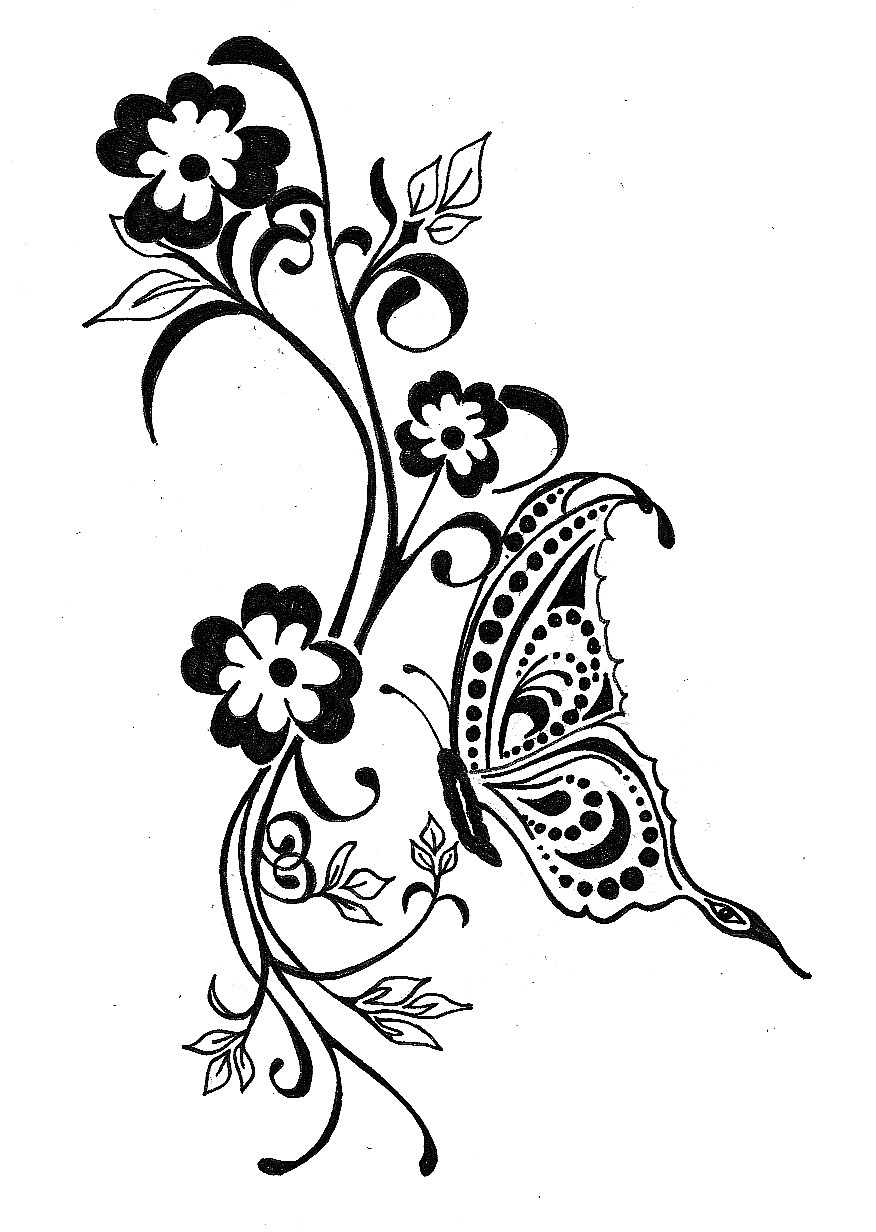 Drawings Of Roses And Butterflies