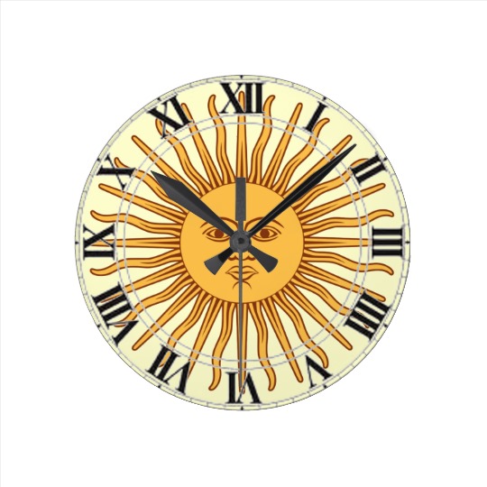 Argentina Uruguay Symbol Sun Face with Rays Round Clock | Zazzle
