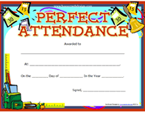 Printable Perfect Attendance Awards School Certificates Templates