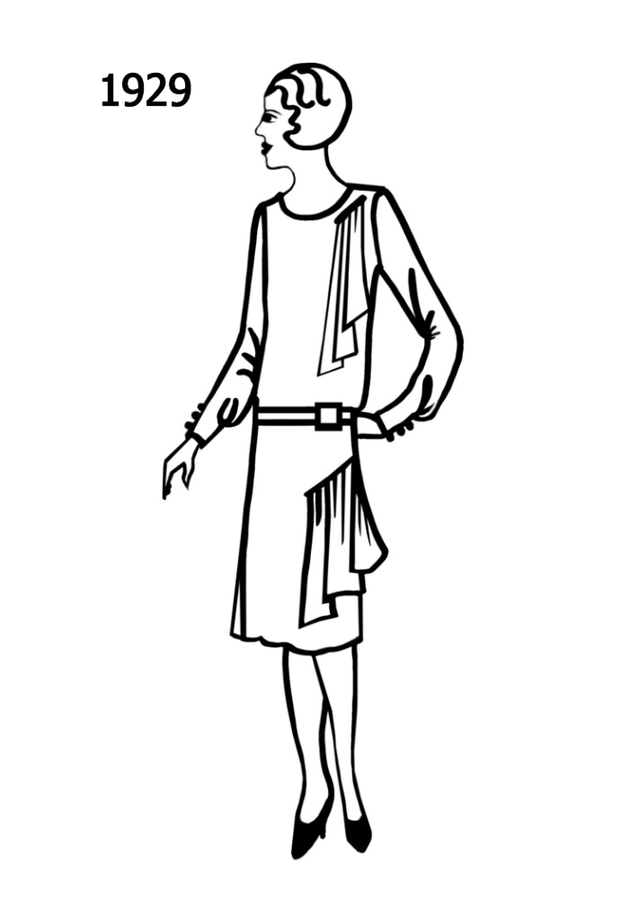 Costume History Silhouettes 1928-1929. Free Line Drawings