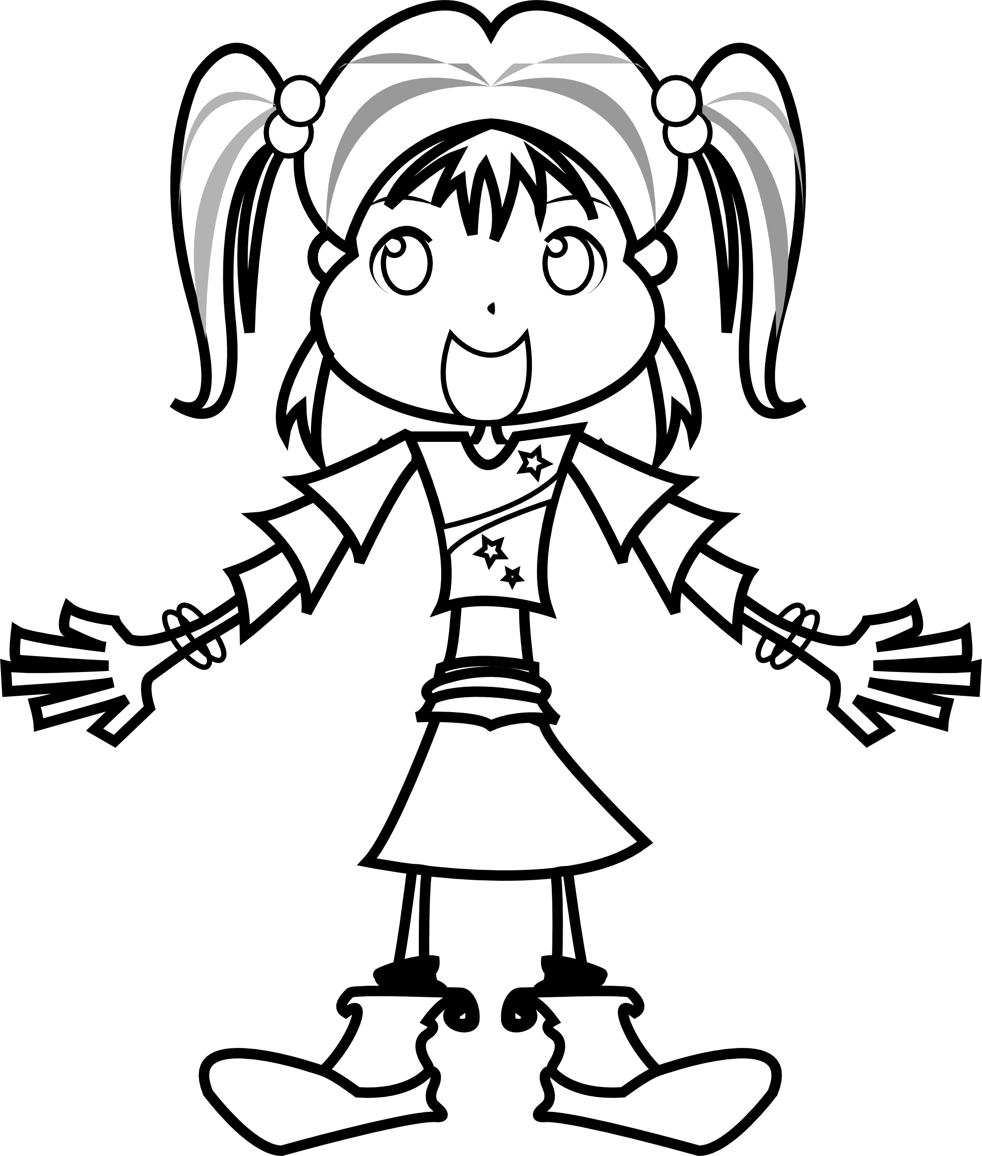 Girl thinking clipart black and white